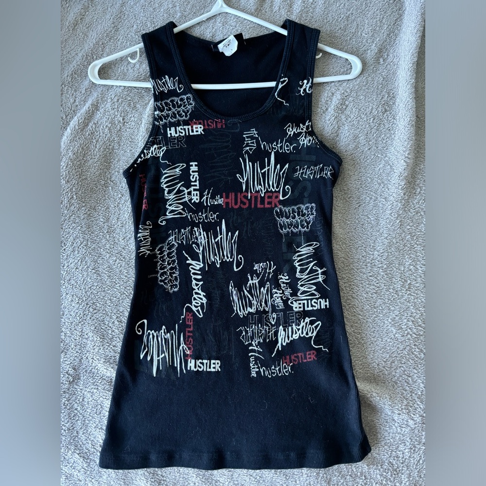 Hustler Hollywood Black Tank Top with Red and White Logo